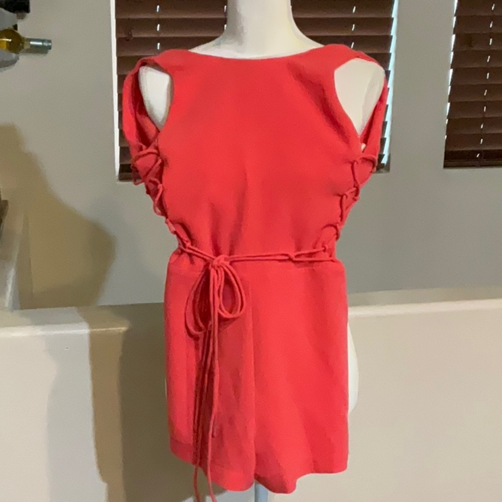 CUTE Coral DressYy ROMPER with Tie Waist